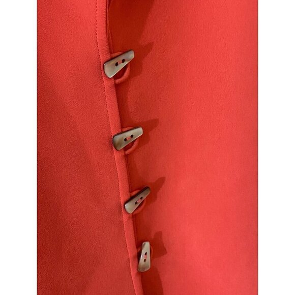 Dana Buchman Women's Orange Silk Sea Shell Button Front Long Coat - 14 - Picture 2 of 13